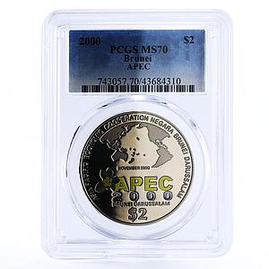 Brunei 2 dollars Asian Pacific Economic Cooperation MS70 PCGS CuNi coin 2000