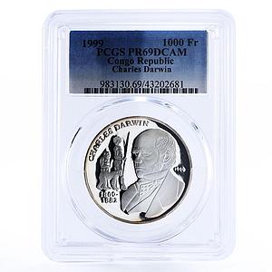 Congo 1000 francs English Naturalist Charles Darwin PR69 PCGS silver coin 1999