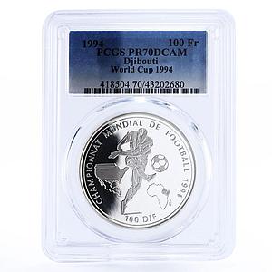 Djibouti 100 francs Football World Cup in the USA PR70 PCGS silver coin 1994