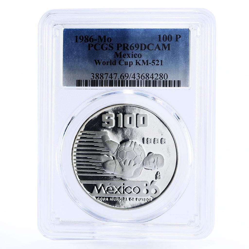 Mexico 100 pesos Football World Cup in Mexico Keeper PR69 PCGS silver coin 1986