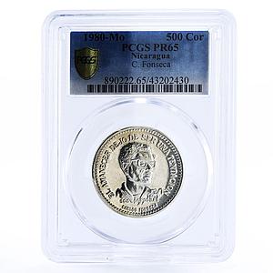 Nicaragua 500 cordobas Revolutionary Carlos Fonseca PR65 PCGS silver coin 1980