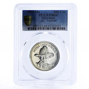 Nicaragua 500 cordobas Guerilla Leader Cesar Sandino PR64 PCGS silver coin 1980