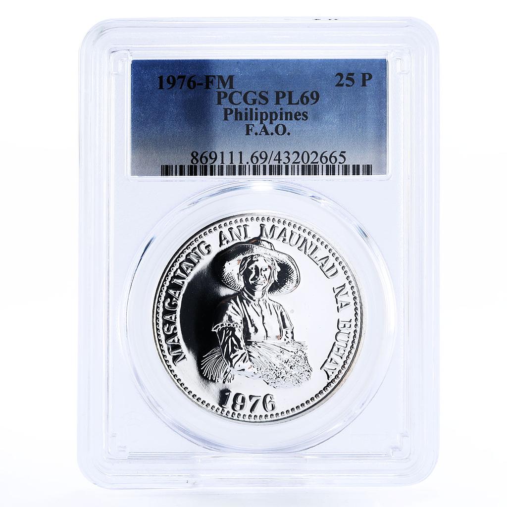 Philippines 25 piso FAO Food Day Woman Holding PL69 PCGS proof silver coin 1976