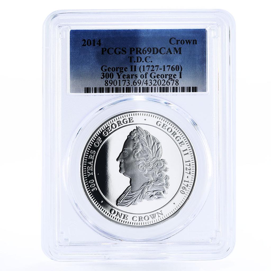 Tristan da Cunha 1 crown 300 Years of King George II PR69 PCGS silver coin 2014