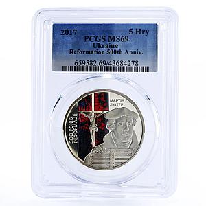 Ukraine 5 hryvnias Reformation Martin Luther MS69 PCGS nickel coin 2017