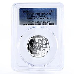 Britain 50 pence Victoria Medal Cross Royal Symbols PR69 PCGS silver coin 2009