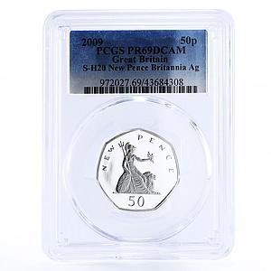 Britain 50 pence New Pence Britannia Lion PR69 PCGS silver coin 2009