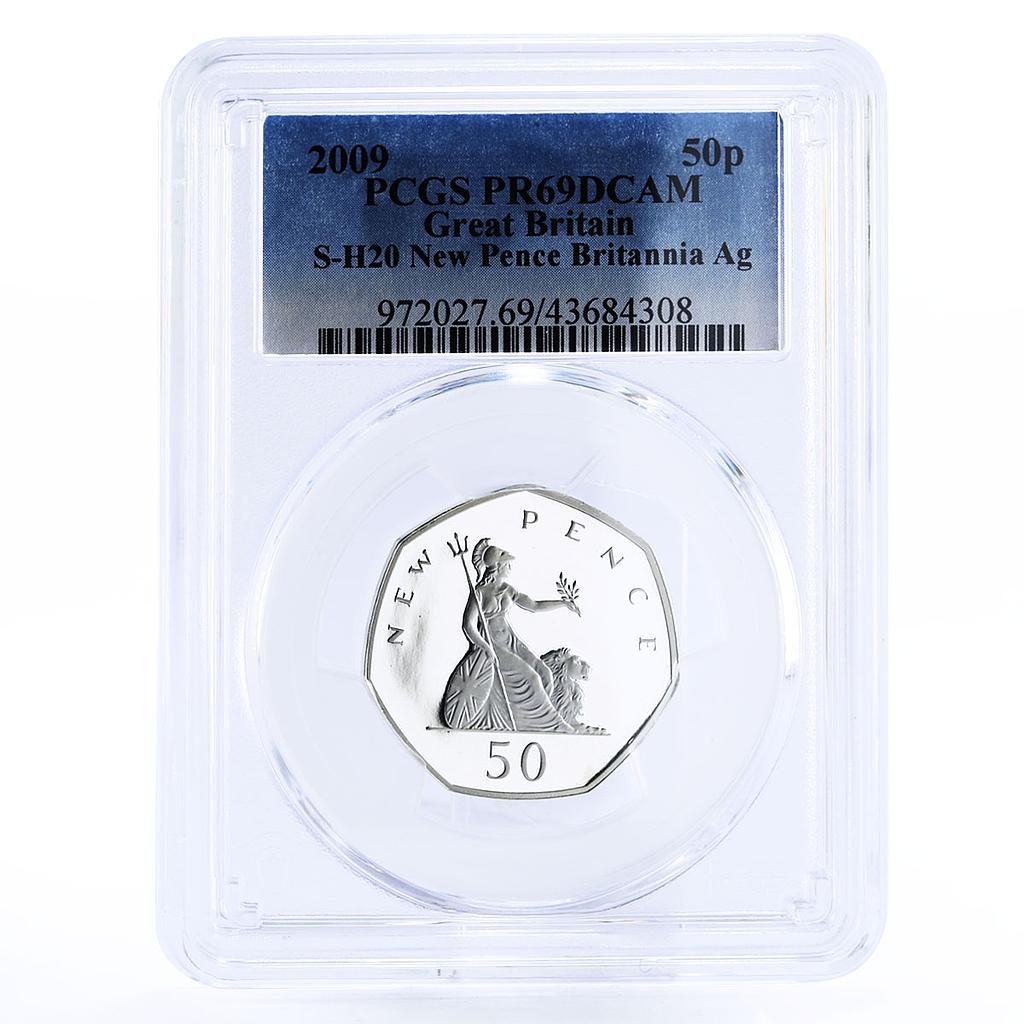 Britain 50 pence New Pence Britannia Lion PR69 PCGS silver coin 2009