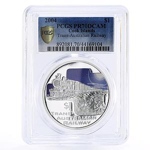 Cook Islands 1 dollar Trans-Australian Train Railway PR70 PCGS silver coin 2004