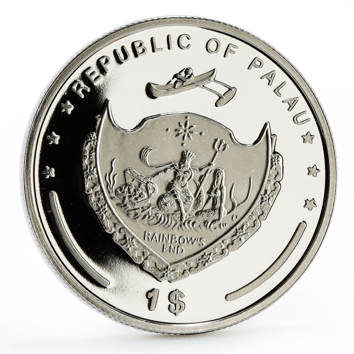 Palau 1 dollar Marine Life Protection Orange Triggerfish colored CuNi coin 2009