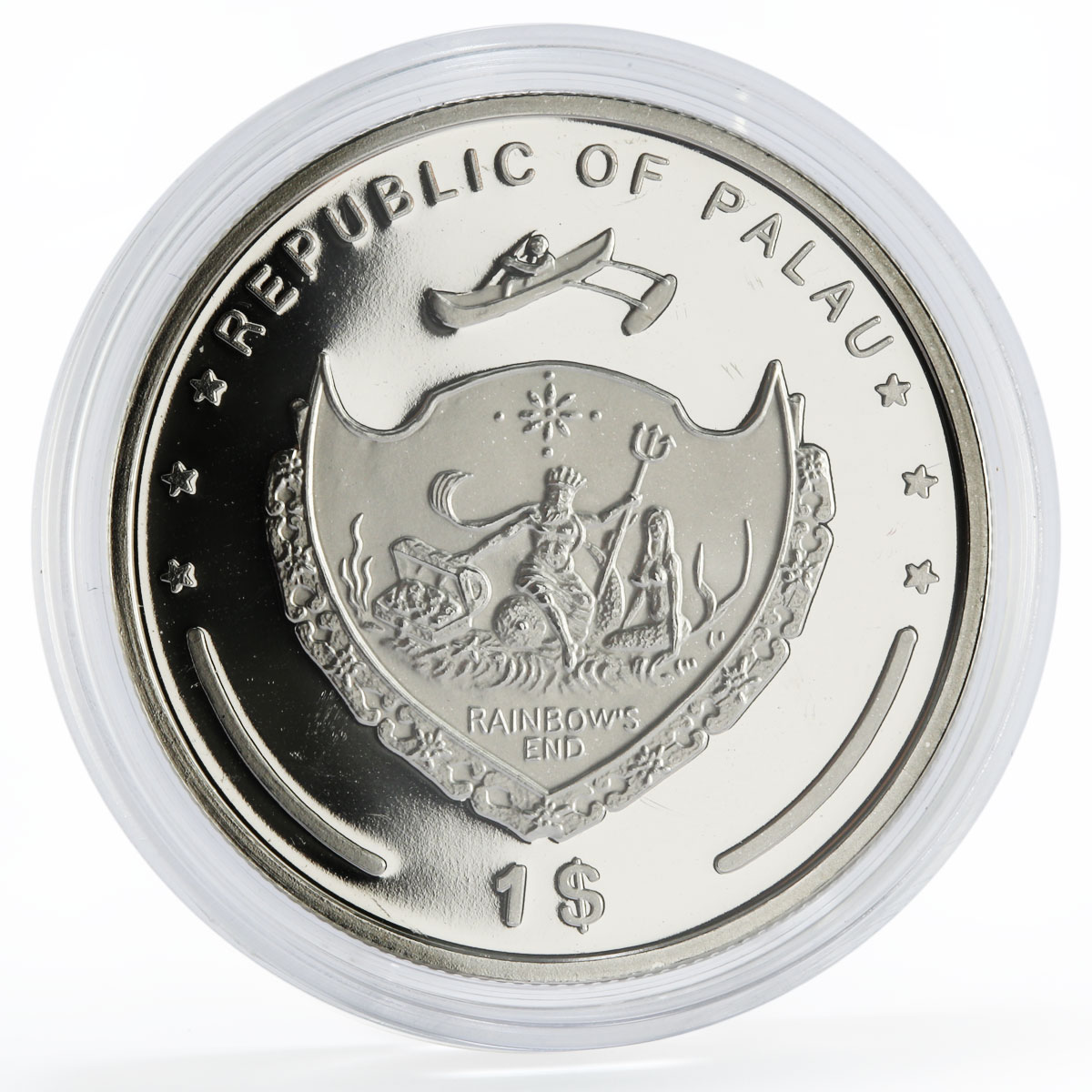 Palau 1 dollar Marine Life Protection Orange Triggerfish colored CuNi coin 2009