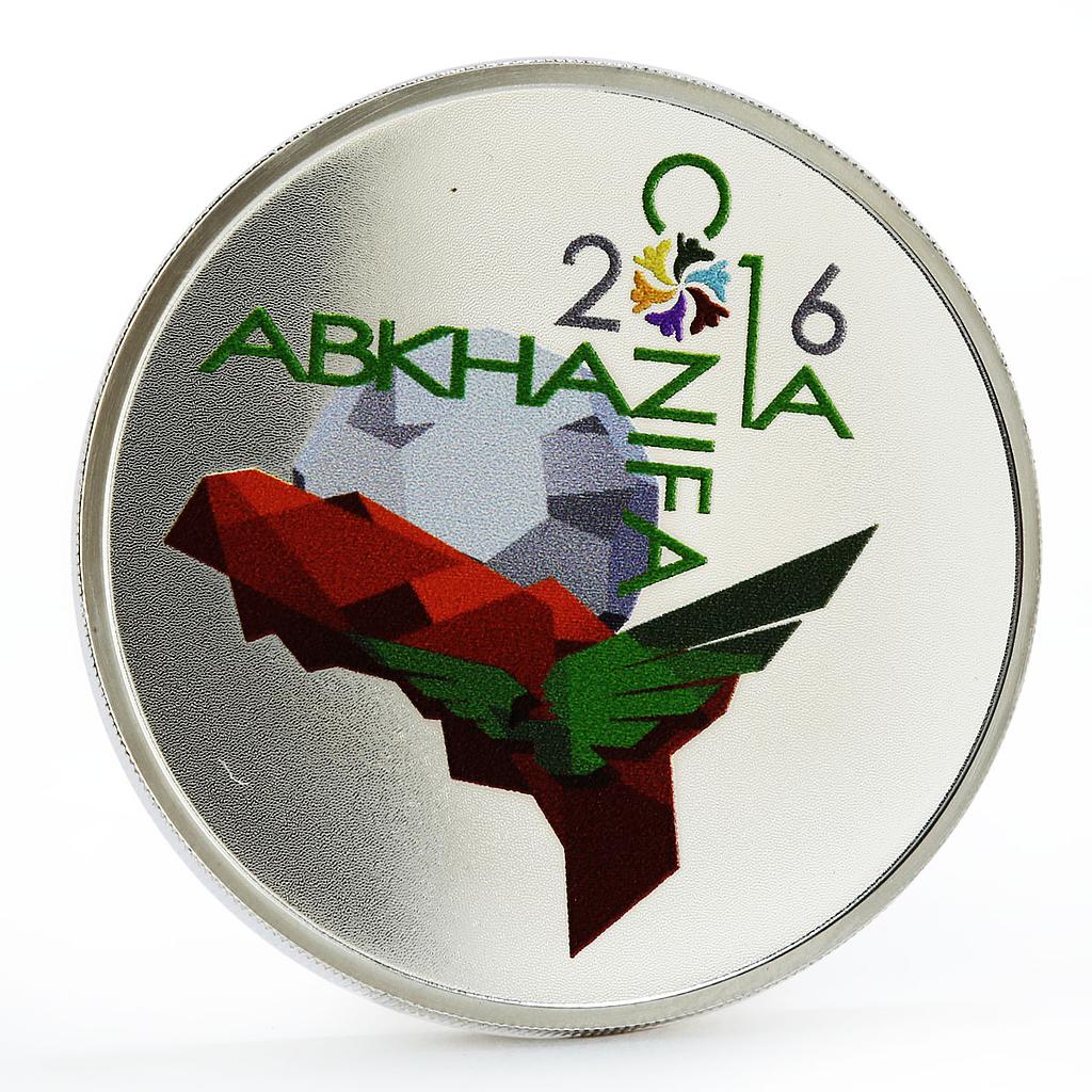 Abkhazia 10 apsars ConIFA Football Cup Ball and Bird colored silver coin 2016