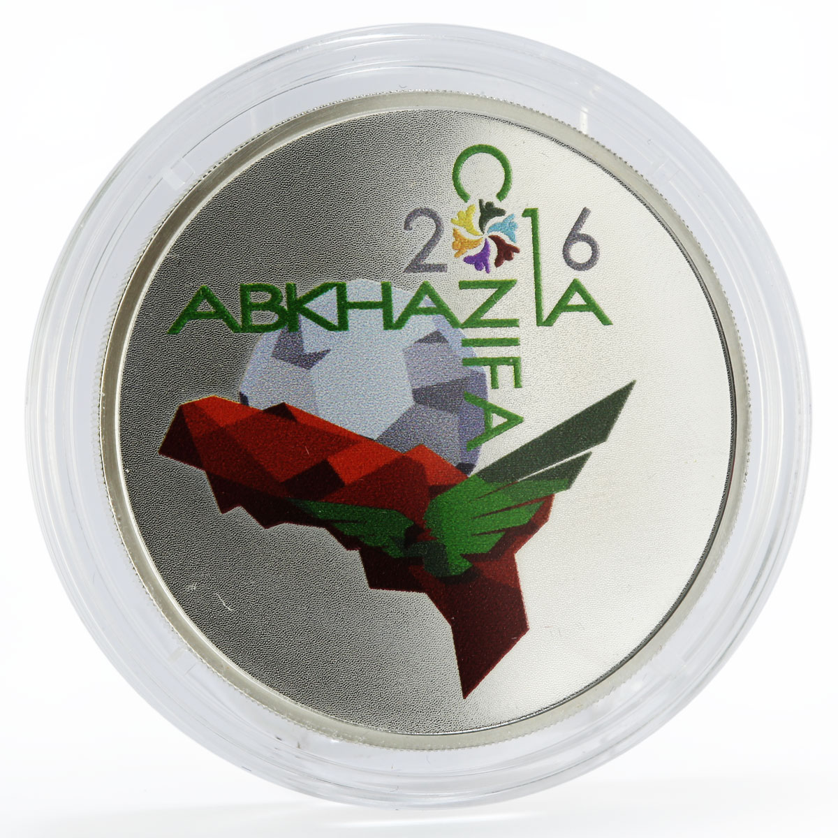 Abkhazia 10 apsars ConIFA Football Cup Ball and Bird colored silver coin 2016