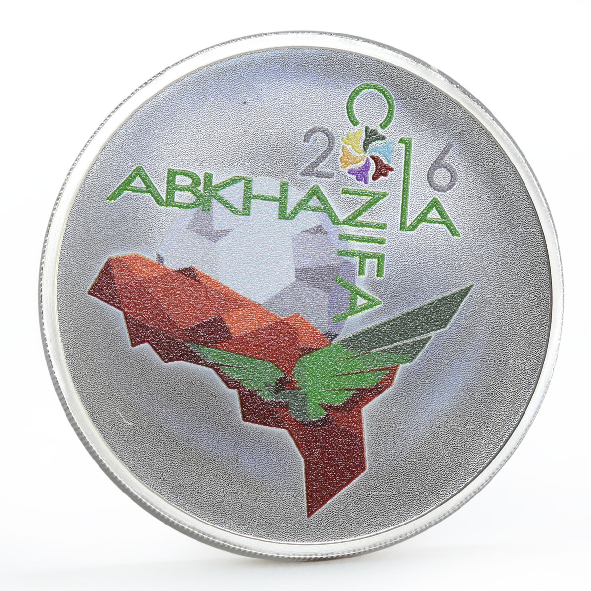 Abkhazia 10 apsars ConIFA Football Cup Ball and Bird colored silver coin 2016