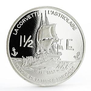 France 1 1/2 euro Corvette Astrolabe Ship Clipper proof silver coin 2004