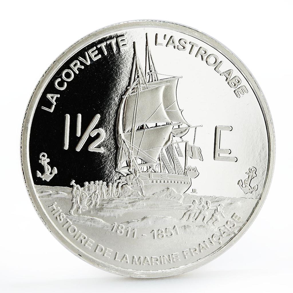 France 1 1/2 euro Corvette Astrolabe Ship Clipper proof silver coin 2004