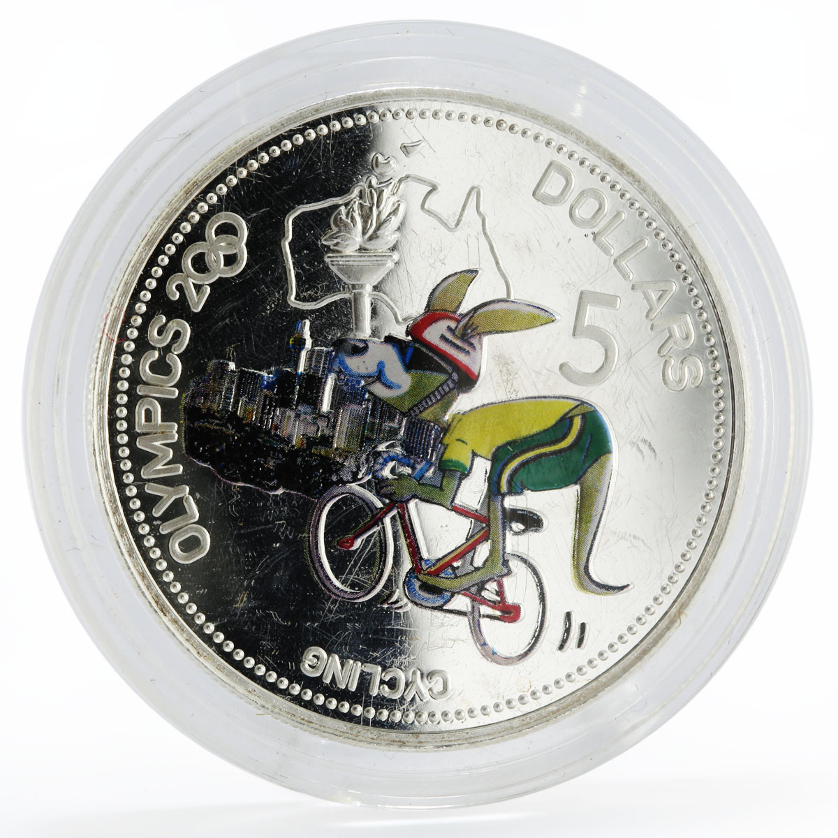 Solomon Islands 5 dollars Sydney Olympic Games Cycling colored silver coin 2000