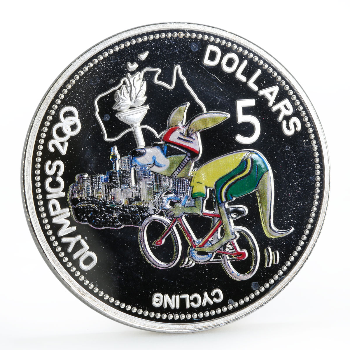 Solomon Islands 5 dollars Sydney Olympic Games Cycling colored silver coin 2000