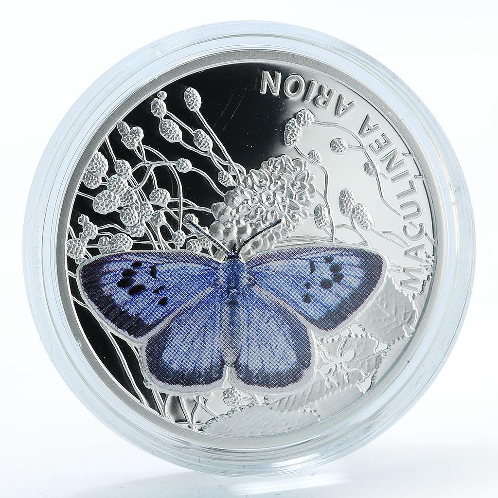 Niue 1 dollar Maculinea Arion Blue Butterfly Fauna colored silver coin 2011