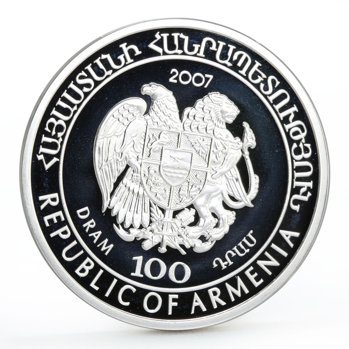 Armenia 100 dram Red Book of Armenia Fauna Northern Duck silver coin 2007