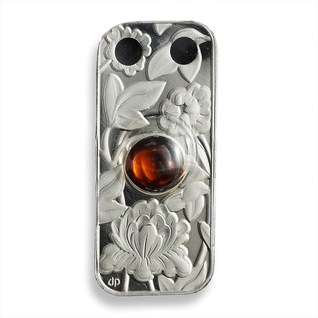Niue 1 dollar silver bar rectangular coin with Amber 2011