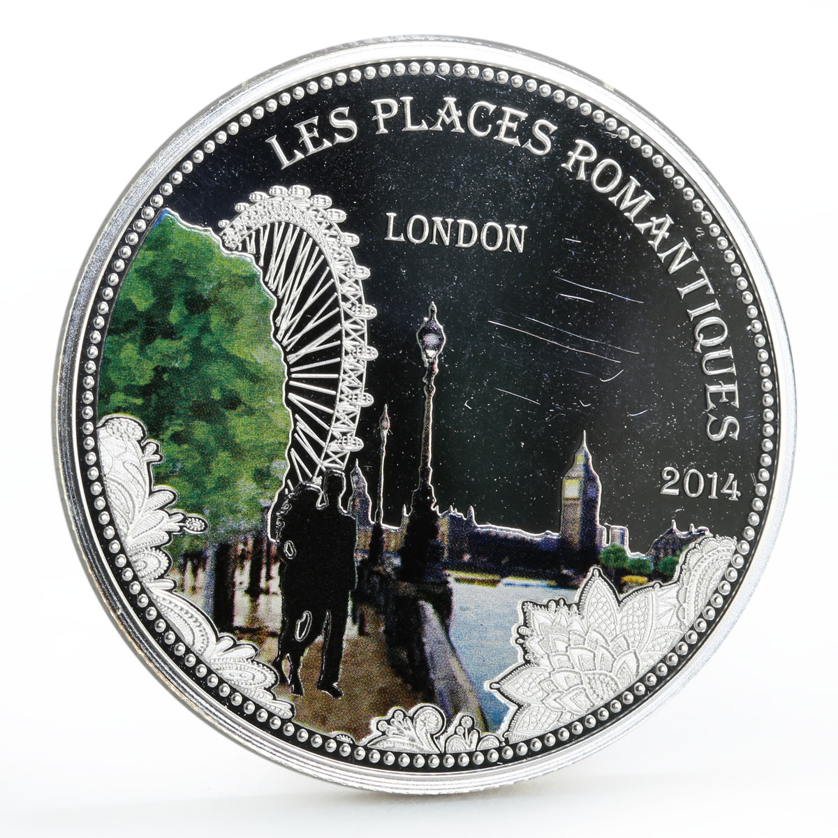 Benin 1000 francs Romantic Places London colored silver coin 2014