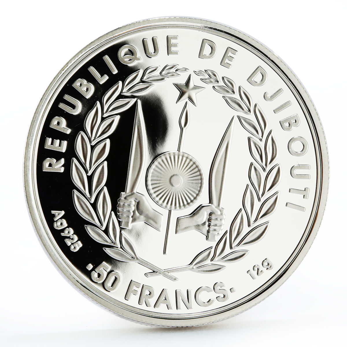 Djibouti 50 francs Tour de France Cycling White Jersey colored silver coin 2018