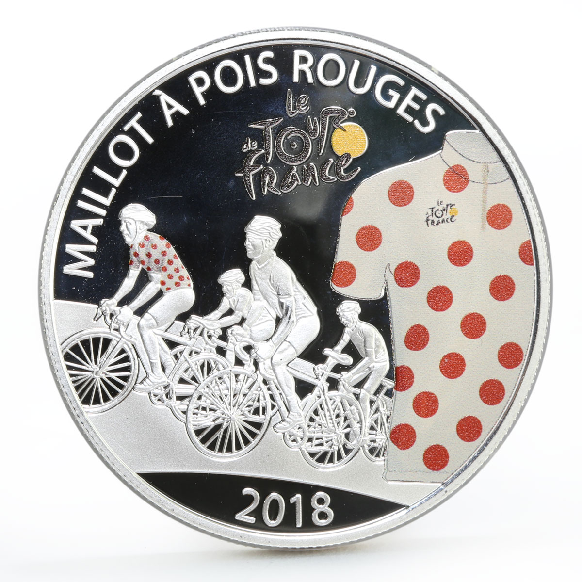 Djibouti 50 francs Tour de France Cycling White Jersey colored silver coin 2018