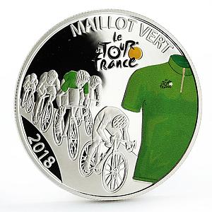 Djibouti 50 francs Tour de France Cycling Green Jersey colored silver coin 2018