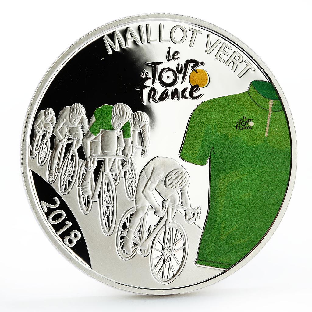 Djibouti 50 francs Tour de France Cycling Green Jersey colored silver coin 2018