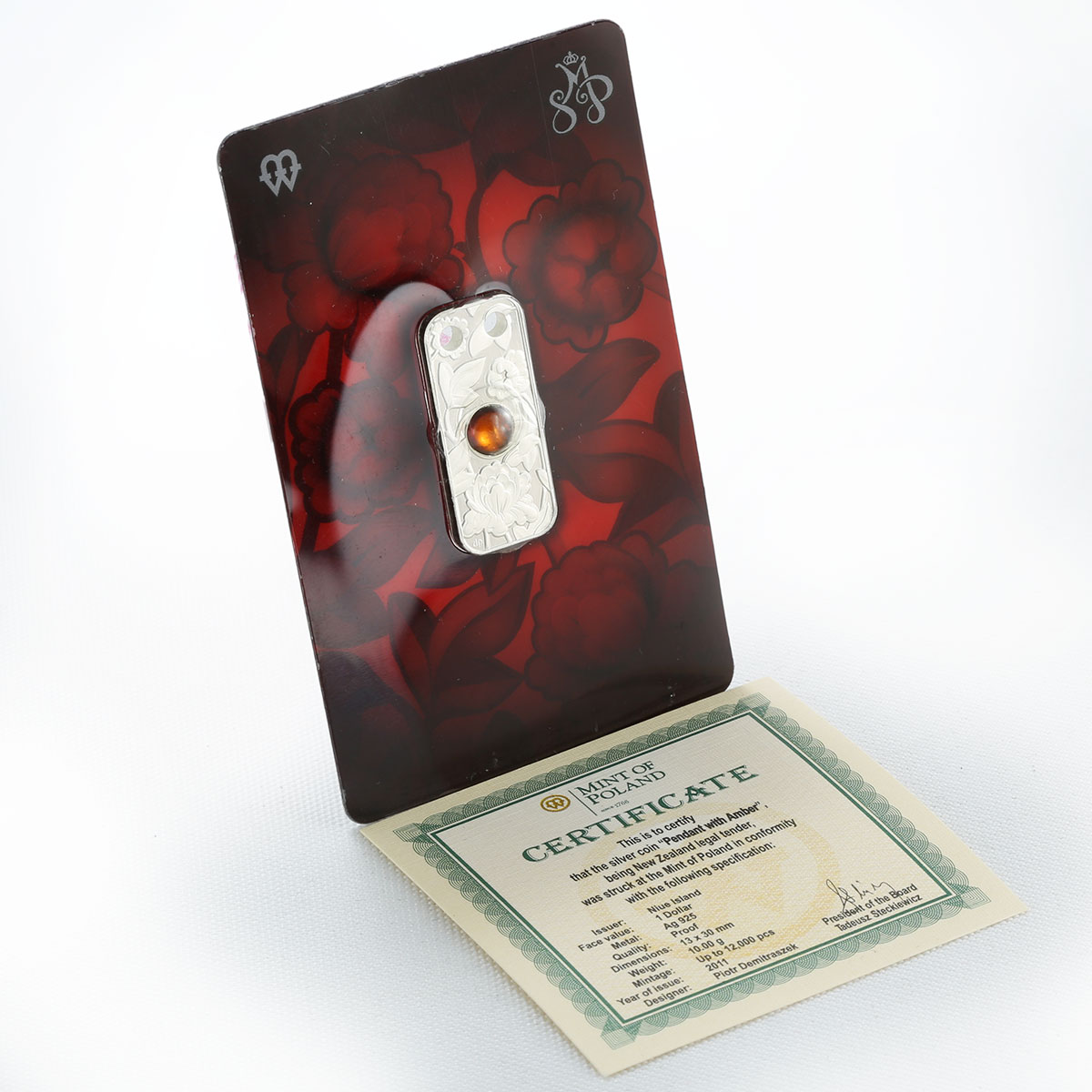 Niue 1 dollar silver bar rectangular coin with Amber 2011
