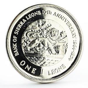 Sierra Leone 1 leone 10th Anniversary of National Bank Lion silver coin 1974