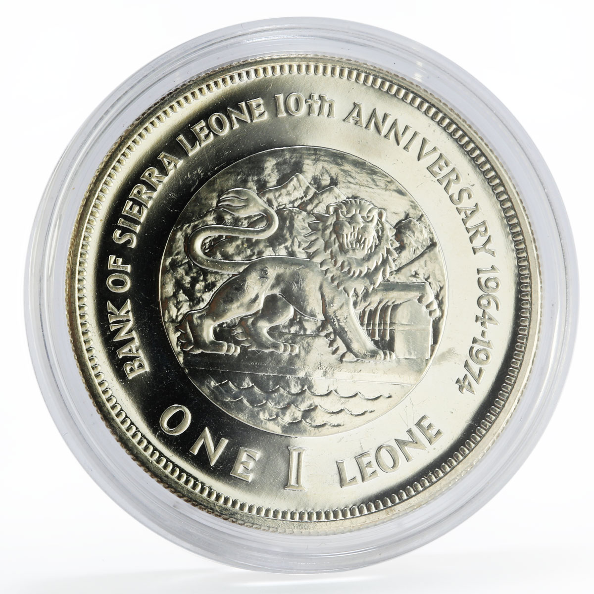 Sierra Leone 1 leone 10th Anniversary of National Bank Lion silver coin 1974