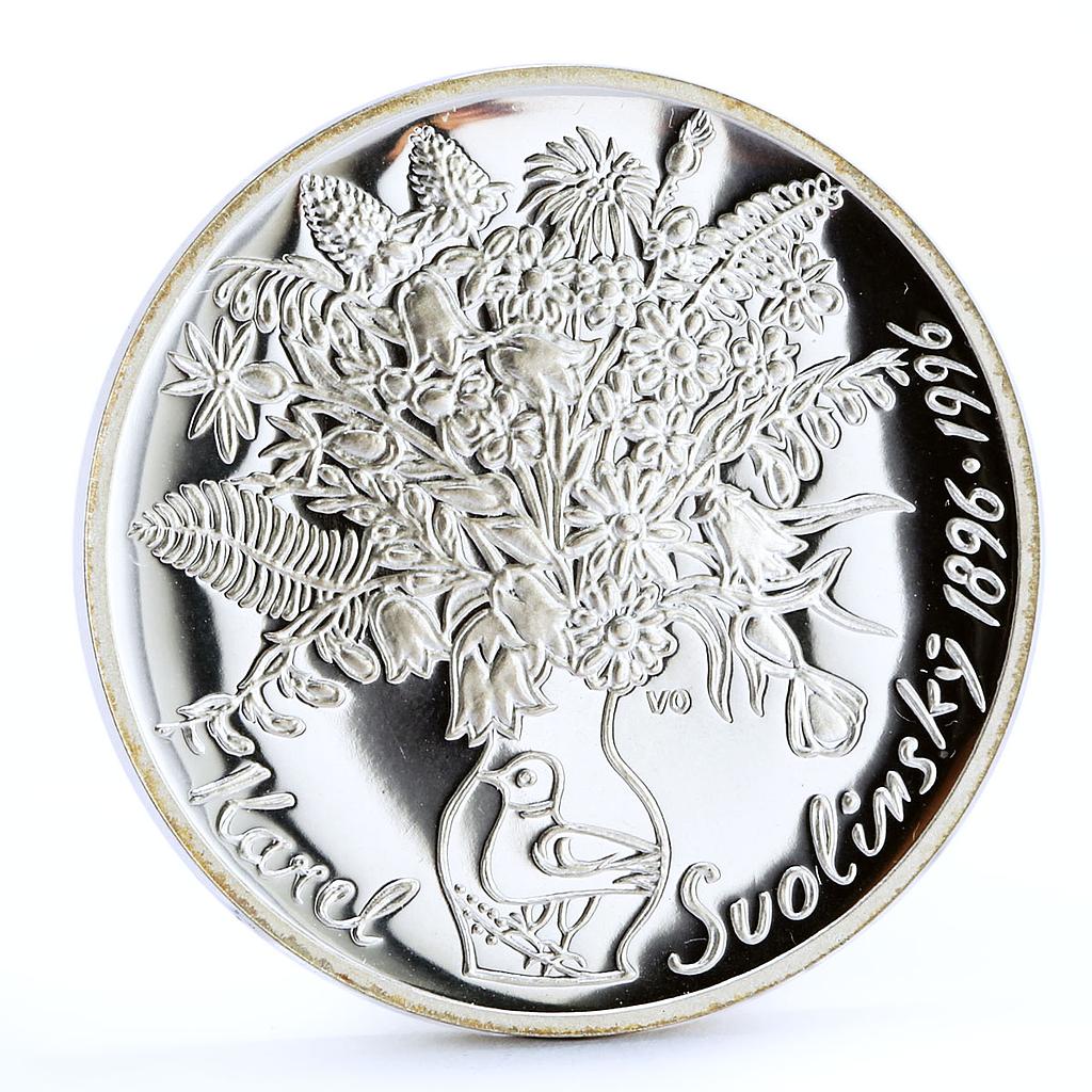 Czech Republic 200 korun Painter Karel Svolinsky Flowers Art silver coin 1996