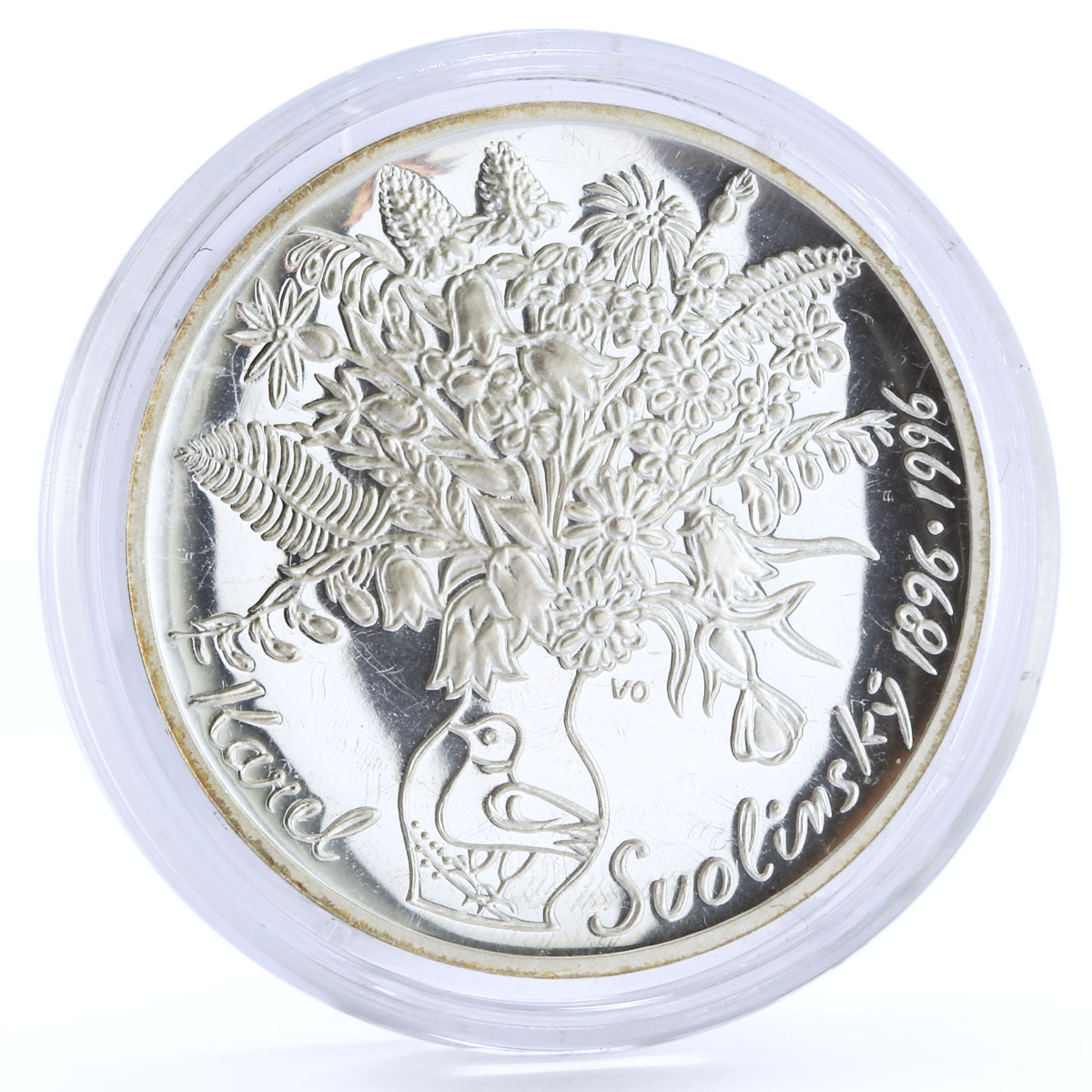 Czech Republic 200 korun Painter Karel Svolinsky Flowers Art silver coin 1996