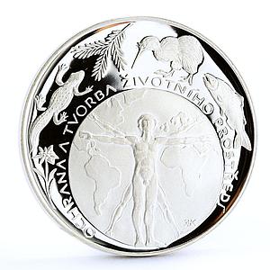 Czech Republic 200 korun Endangered Wildlife The Vitruvian Man silver coin 1994