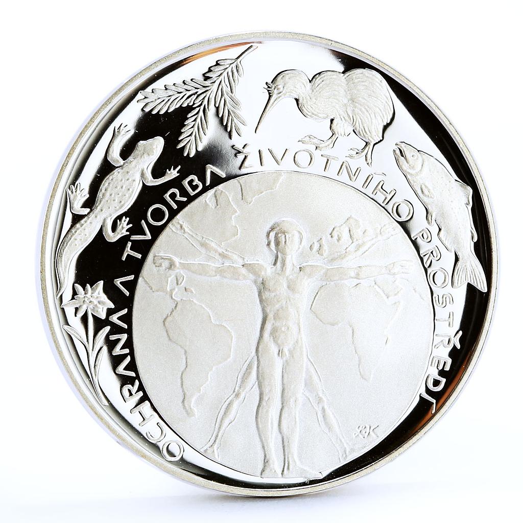 Czech Republic 200 korun Endangered Wildlife The Vitruvian Man silver coin 1994
