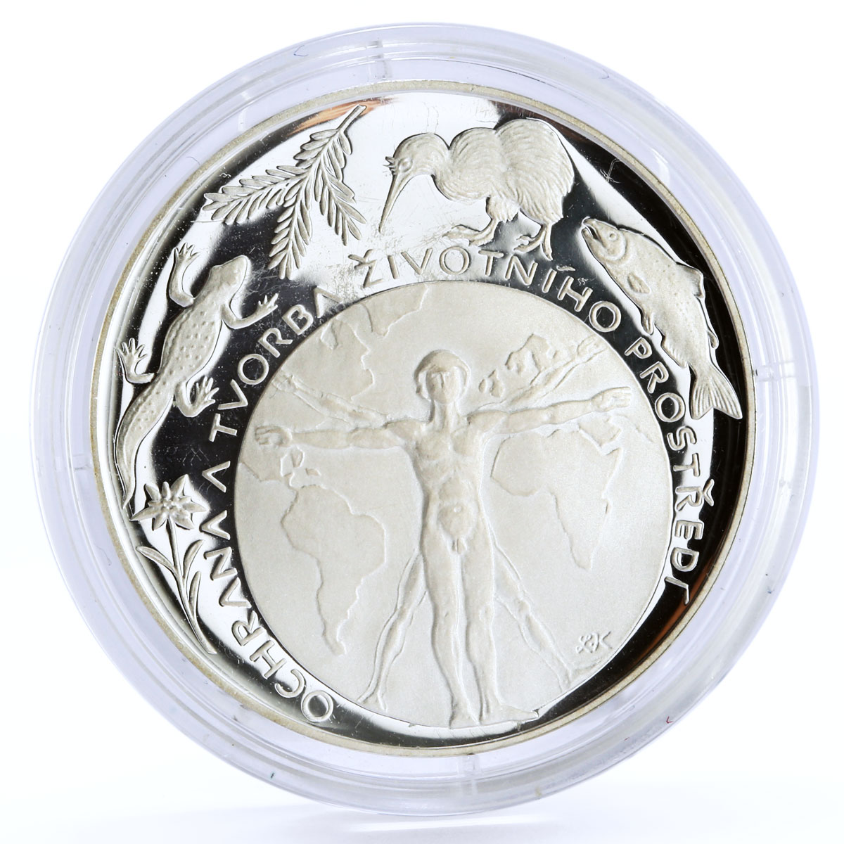 Czech Republic 200 korun Endangered Wildlife The Vitruvian Man silver coin 1994