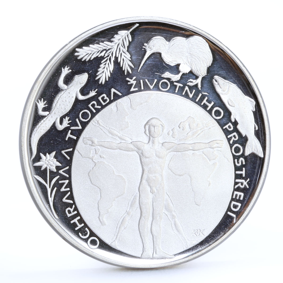 Czech Republic 200 korun Endangered Wildlife The Vitruvian Man silver coin 1994