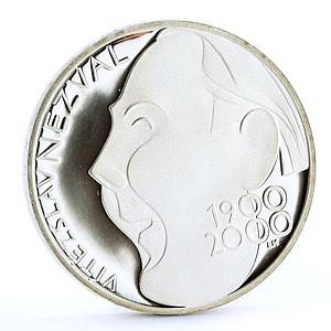 Czech Republic 200 korun Poet Vitezslav Nezval Literature proof silver coin 2000