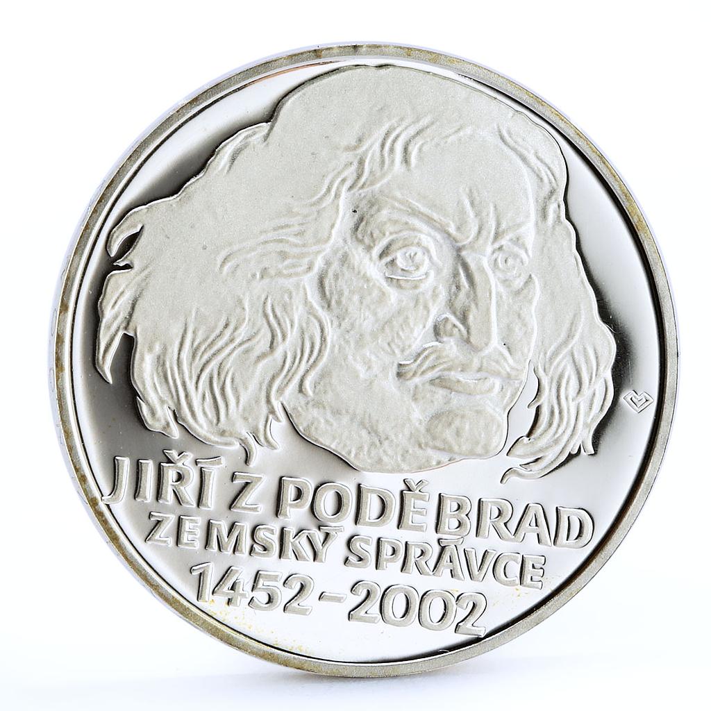 Czech Republic 200 korun King Jiri from Podebrad Portrait proof silver coin 2002