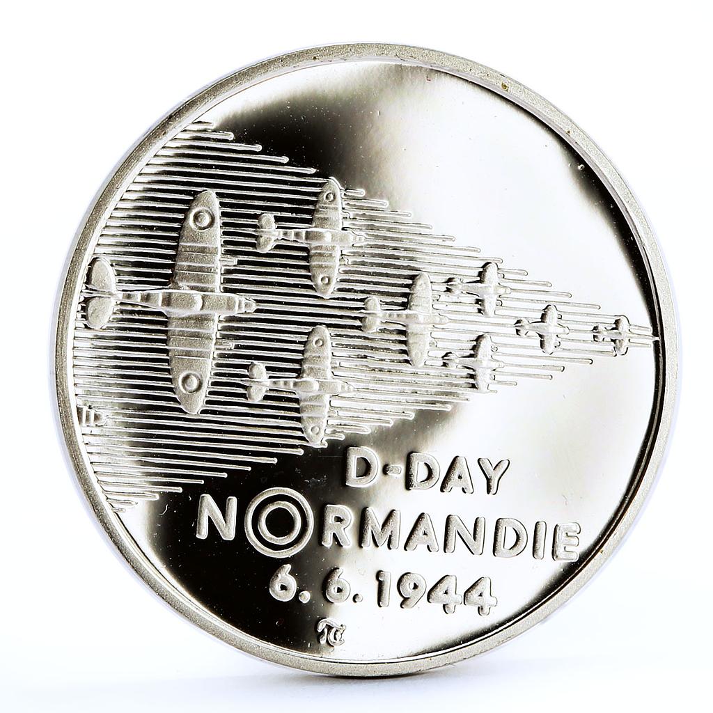 Czech Republic 200 korun WWII Landing in Normandia Aviation silver coin 1994