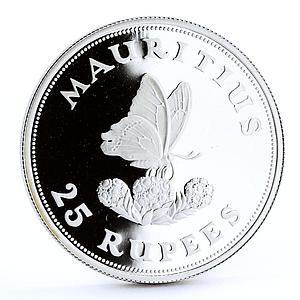 Mauritius 25 rupees Endangered Wildlife Fauna Butterfly proof silver coin 1975