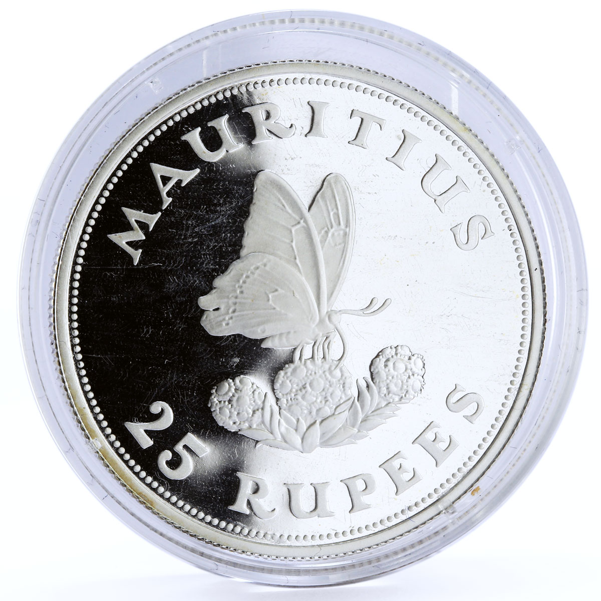 Mauritius 25 rupees Endangered Wildlife Fauna Butterfly proof silver coin 1975