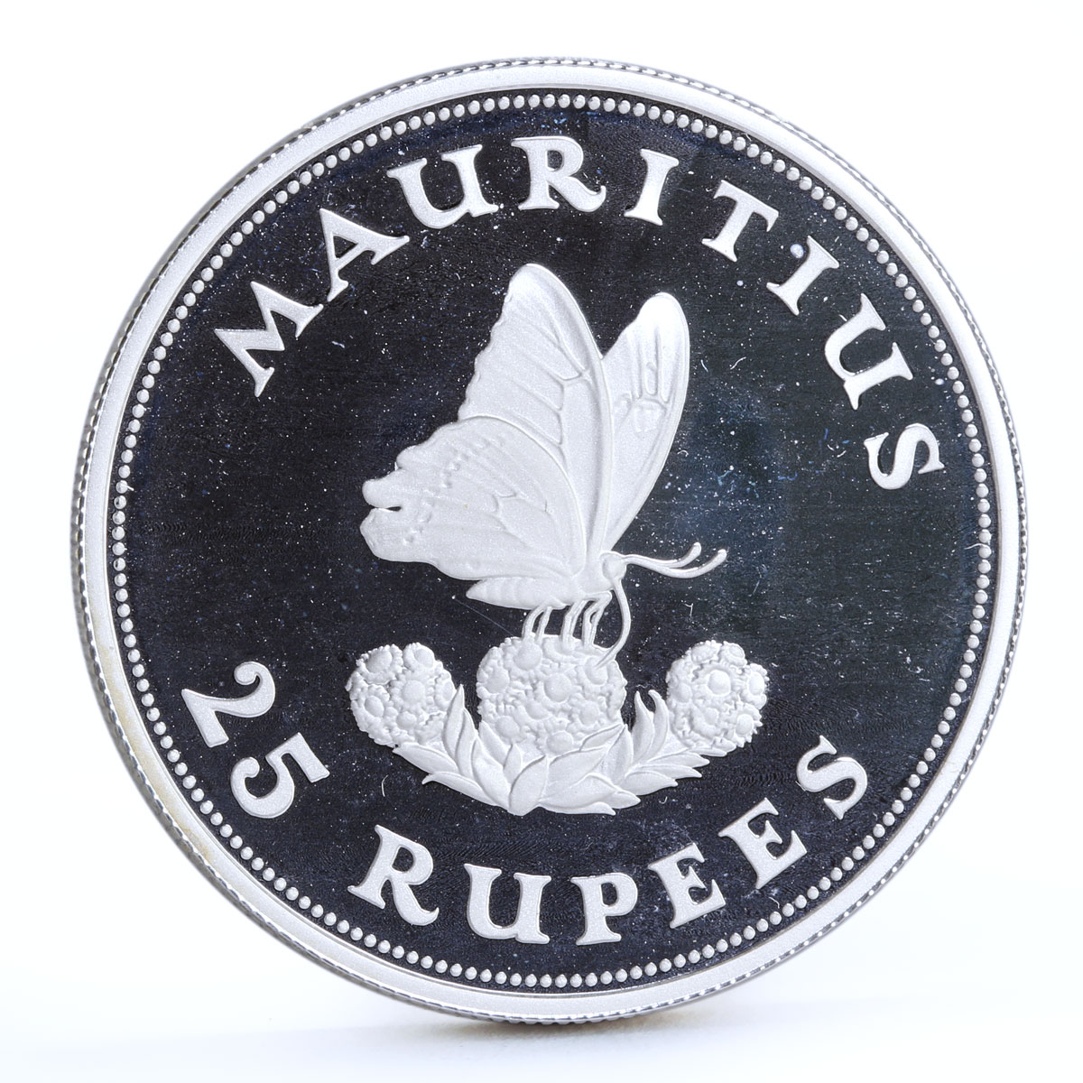 Mauritius 25 rupees Endangered Wildlife Fauna Butterfly proof silver coin 1975