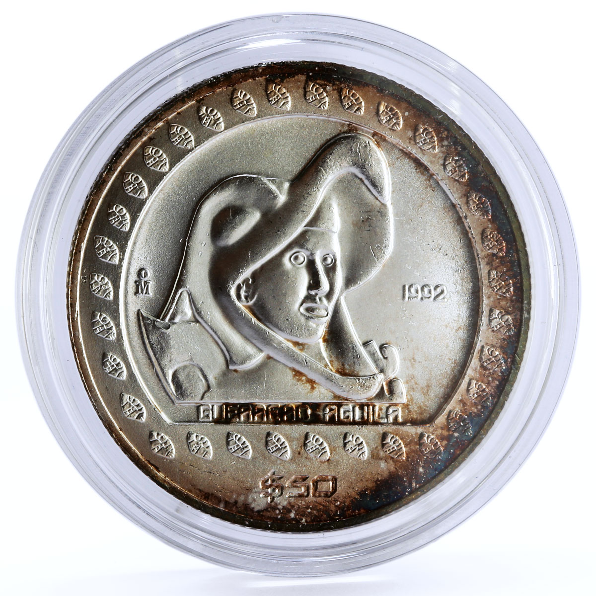 Mexico 50 pesos Guererro Aguila The Eagle Warrior silver coin 1992
