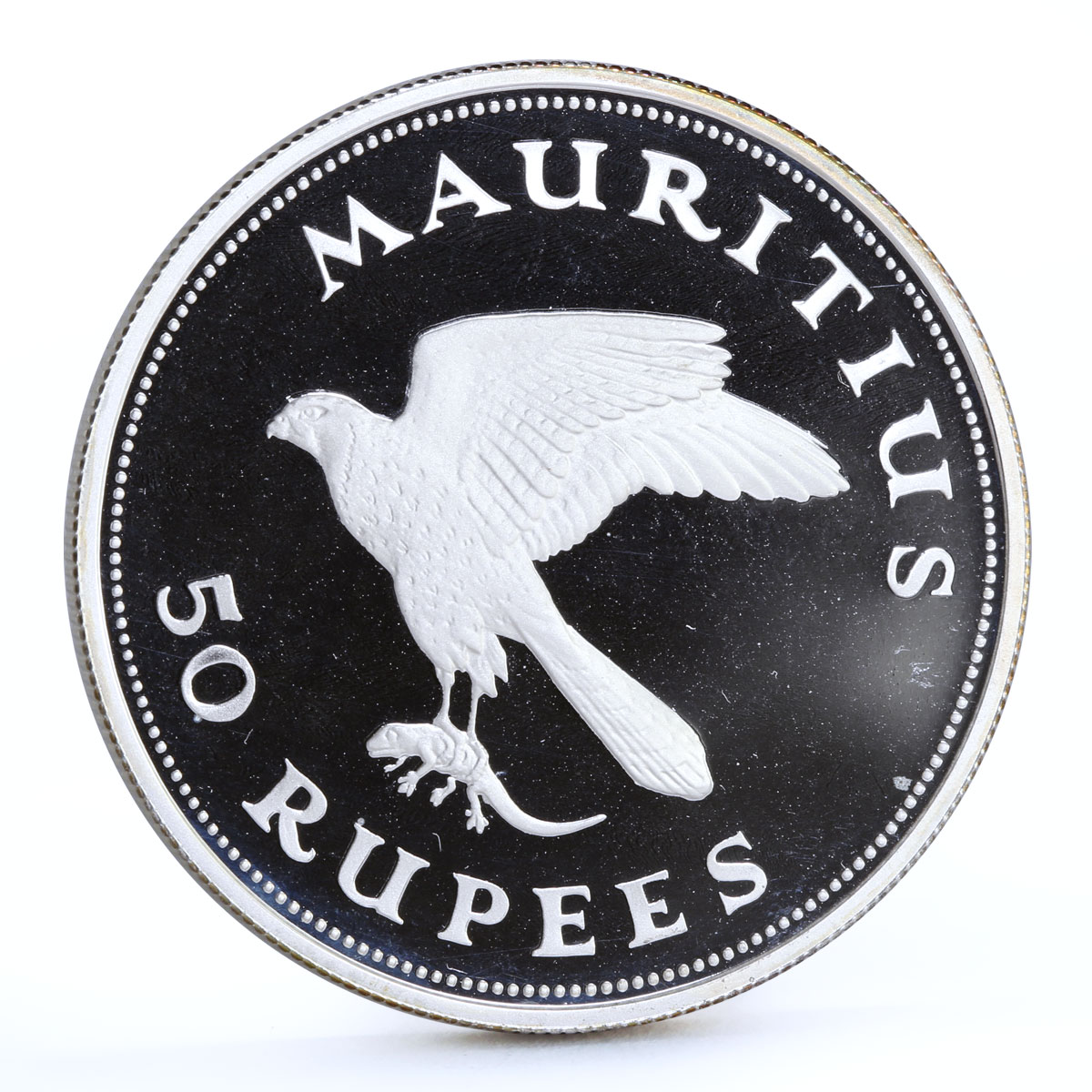 Mauritius 50 rupees Endangered Wildlife Fauna Kestrel Bird silver coin 1975