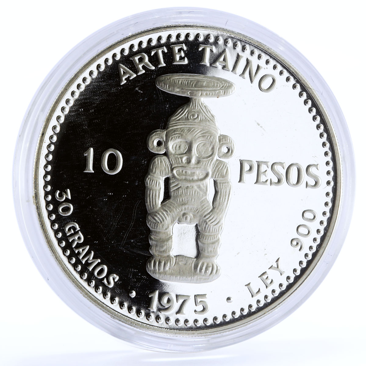 Dominican Republic 10 pesos Calture Taino Art Statuette proof silver coin 1975