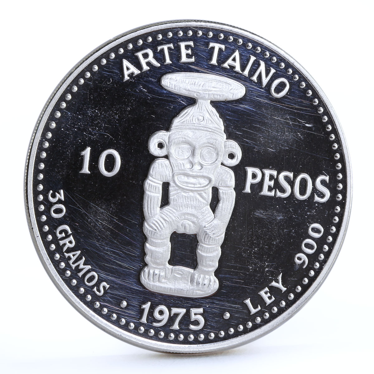 Dominican Republic 10 pesos Calture Taino Art Statuette proof silver coin 1975