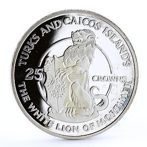 Turks and Caicos 25 crowns Queen's Beast Mortymer White Lion silver coin 1978